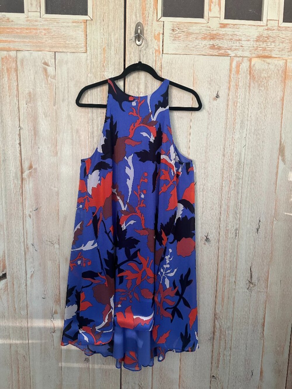 Rachel Roy High Low Bright Blue Floral Halter A-Line Dress Size L